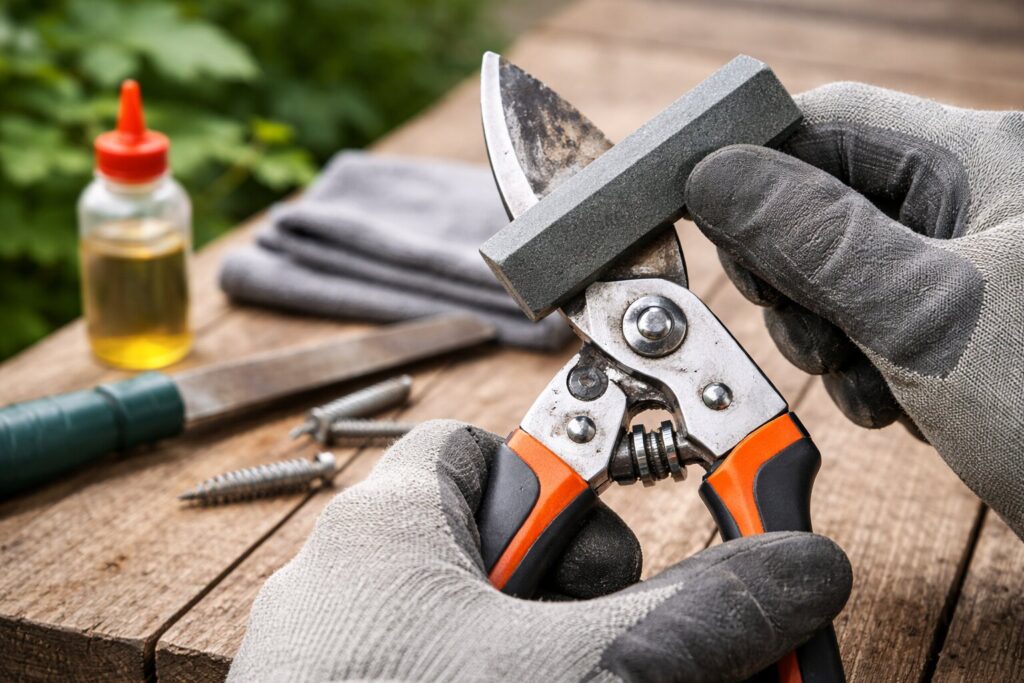 Snoeischaar slijpen voor strak snoeiwerk en een verzorgde tuin