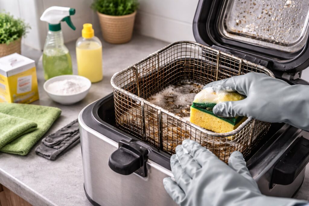 schoonmaken frituurpan, frituurpan