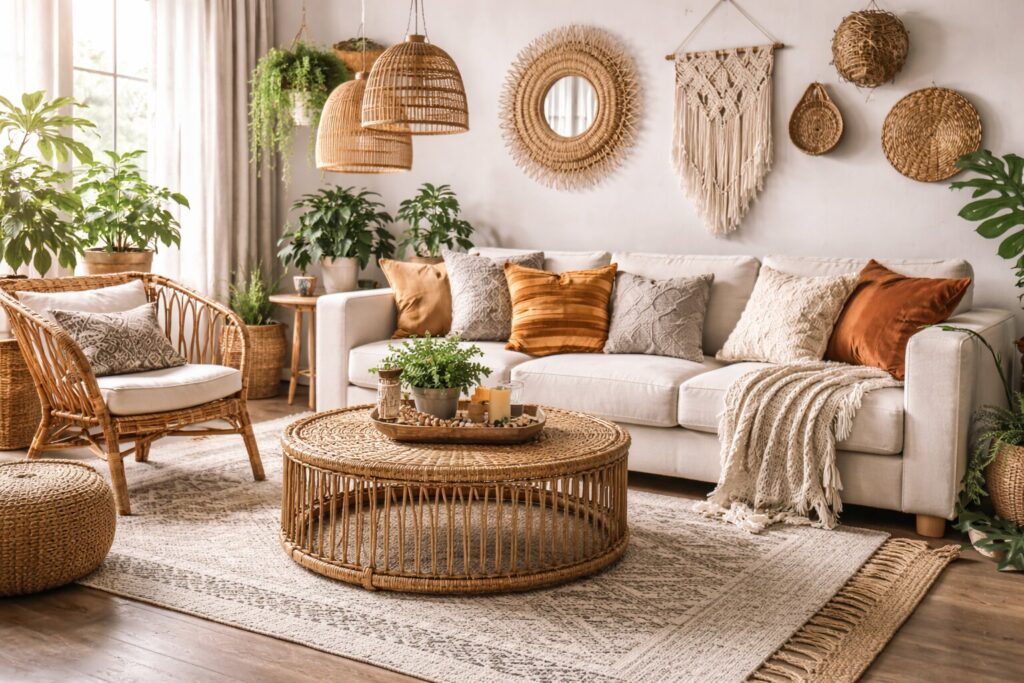bohemian style woonkamer,